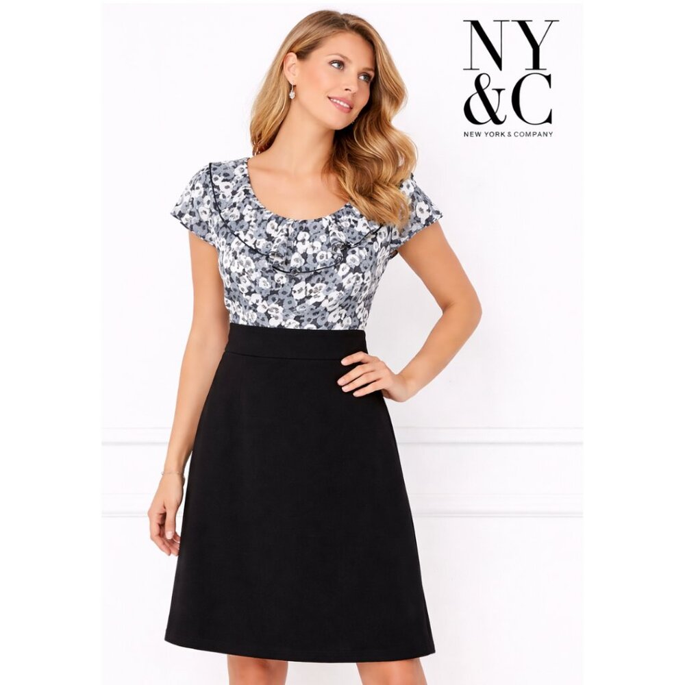 NY&C Floral Ruffle Bodice A-Line Dress Size Medium
